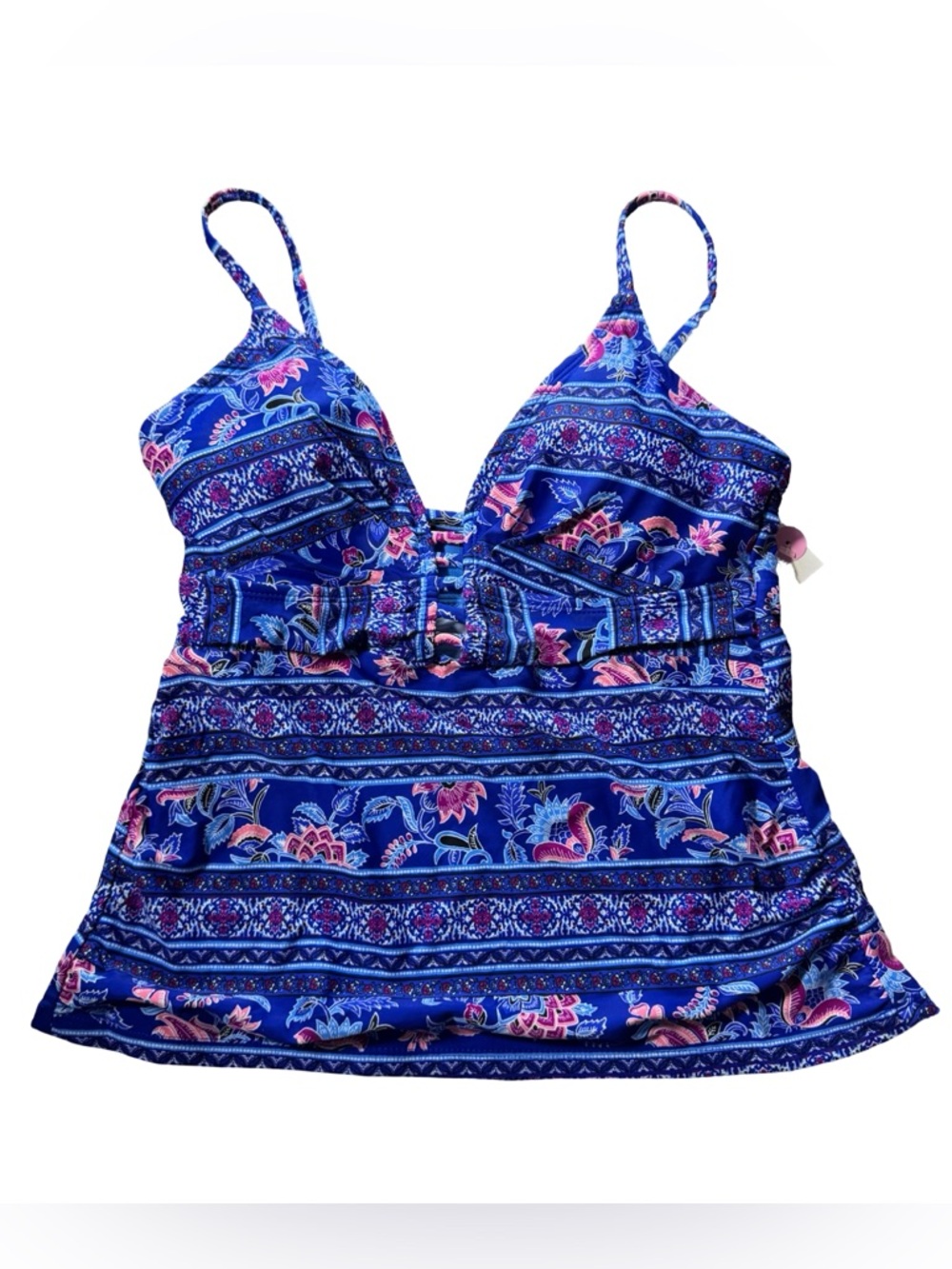 George Ladies Tankini Top Blue Floral Print V-Neck Size NWT